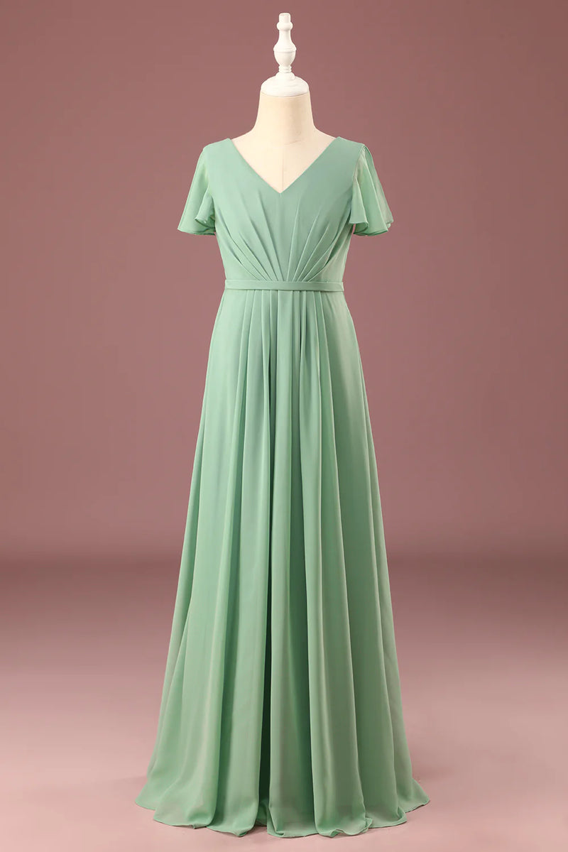 green emerald velvet dress Halter V Neck Matcha Green Long Bridesmaid Dress – Ohmollydress main image 0