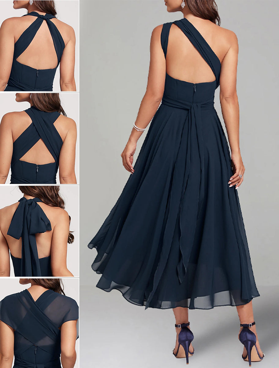 chinese dress ladies Elegant A-line Sleeveless V-Neck Ruffle Chiffon Lace Bridesmaid Dresse –  27dress
