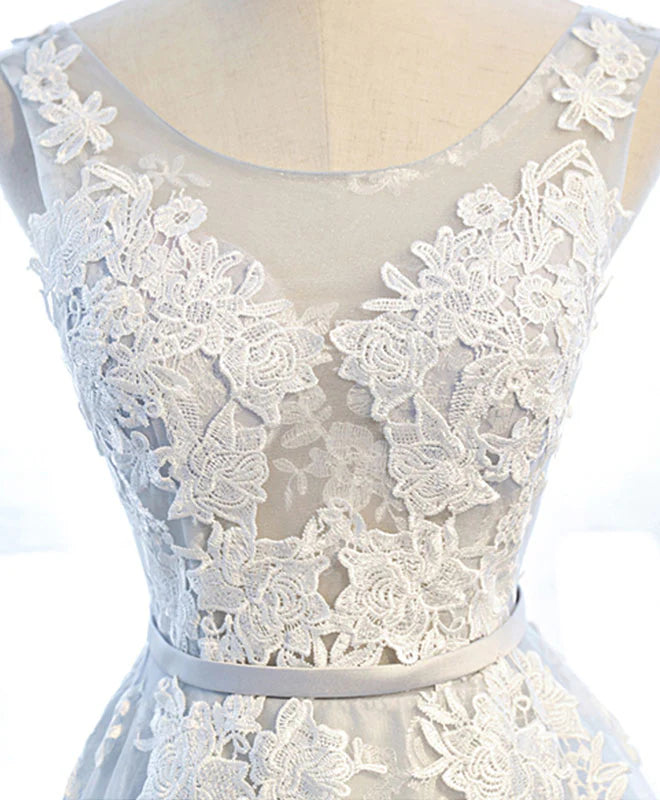 Round Neck Tulle Lace Applique Long Prom Dress