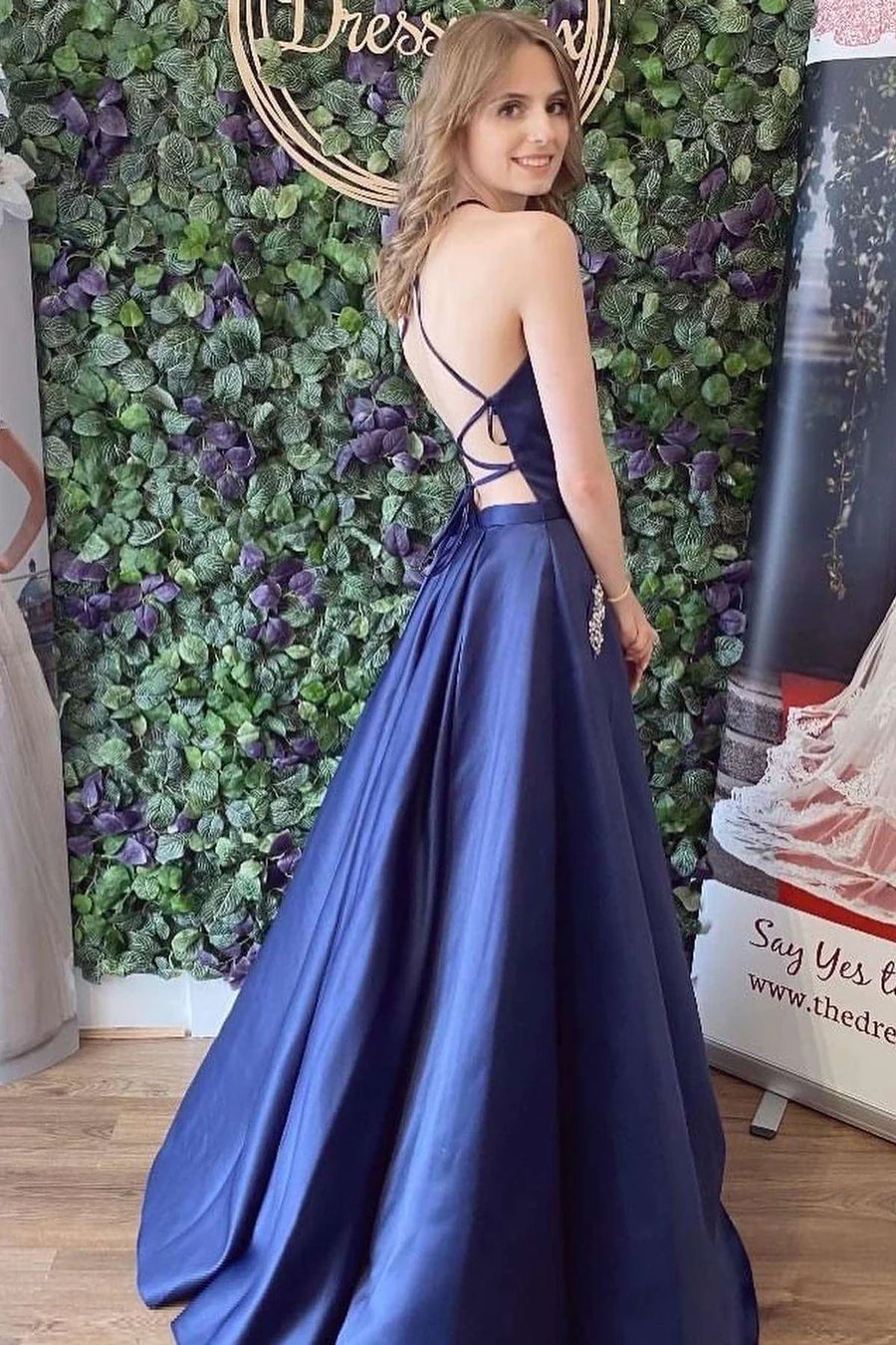 Satin Lace-Up Back A-Line Prom Dress