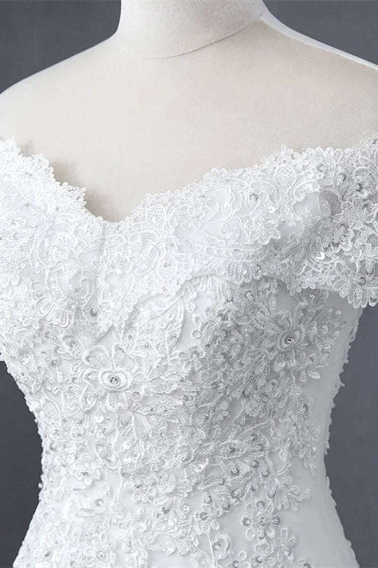Floral Lace Off-the-Shoulder Trumpet Wedding Dress
