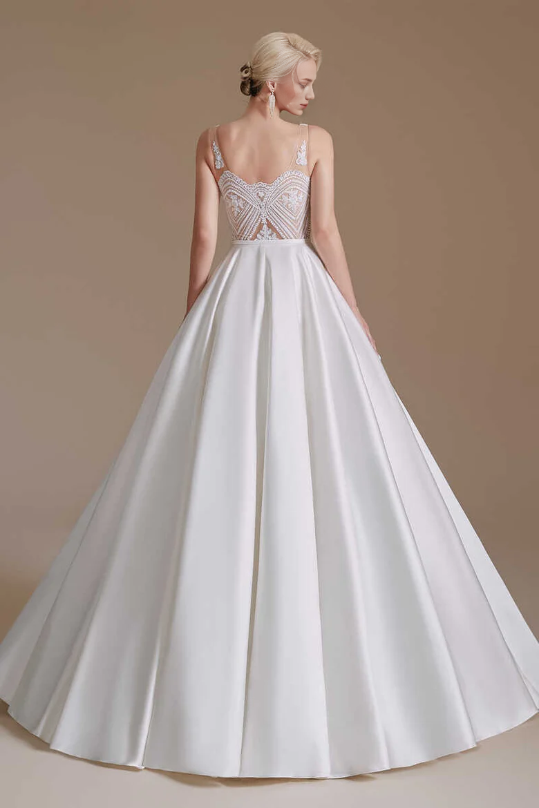 Embroidered V-Neck Open Back A-Line Long Wedding Dress