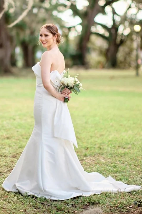 Satin Strapless Trumpet Long Wedding Dress