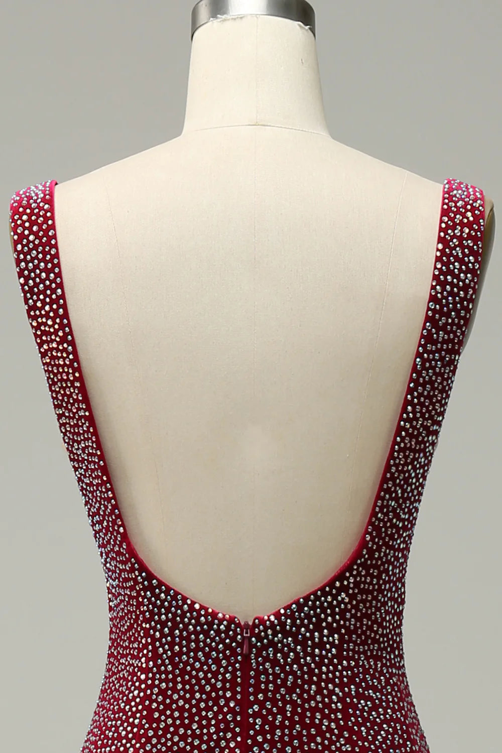 Mermaid Deep V Neck Burgundy Long Prom Dress with Beading