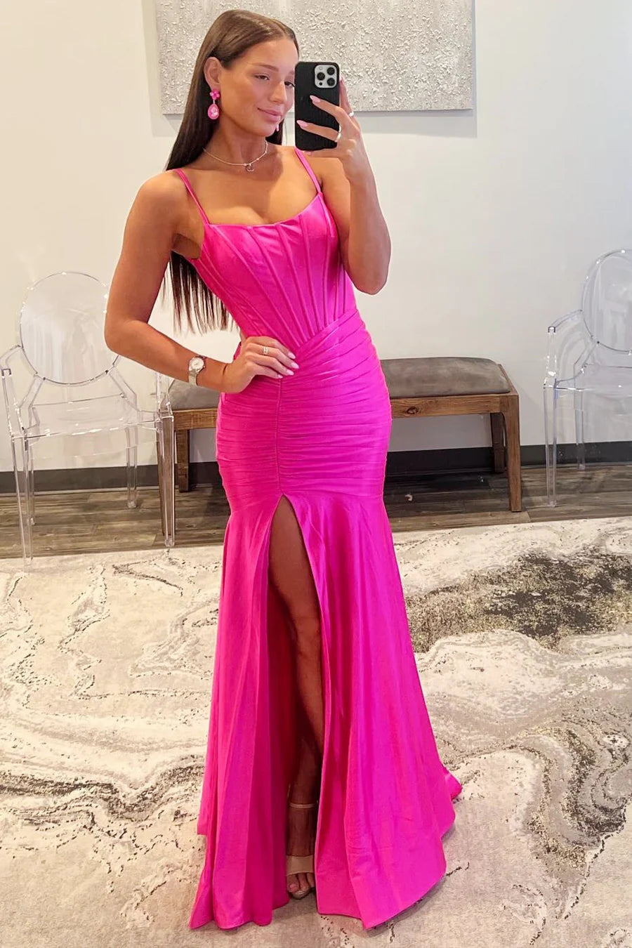 Scoop Neck Spaghetti Strap Long Prom Dress