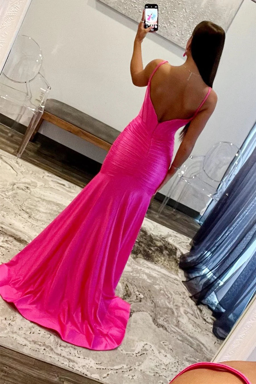 Scoop Neck Spaghetti Strap Long Prom Dress