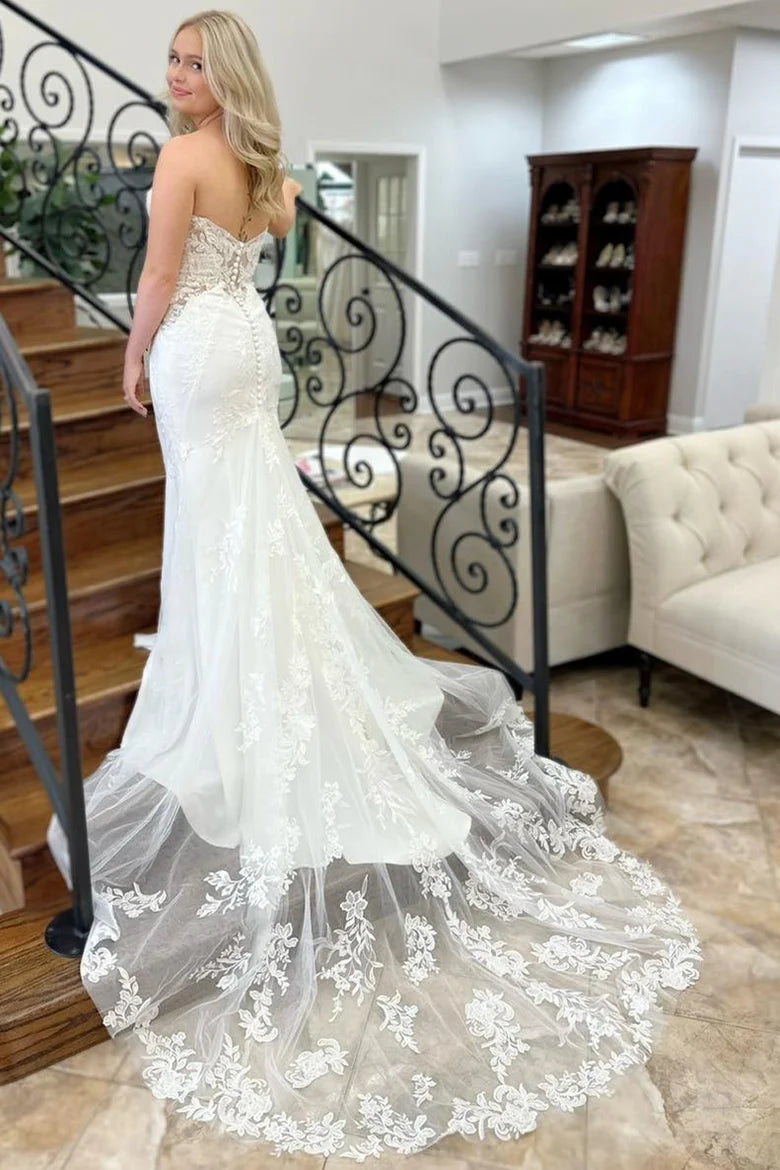 Strapless Appliques Trumpet Long Bridal Gown