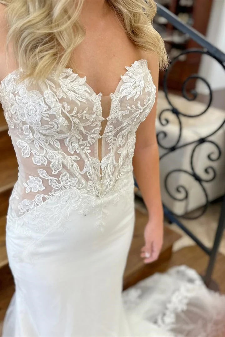 Strapless Appliques Trumpet Long Bridal Gown