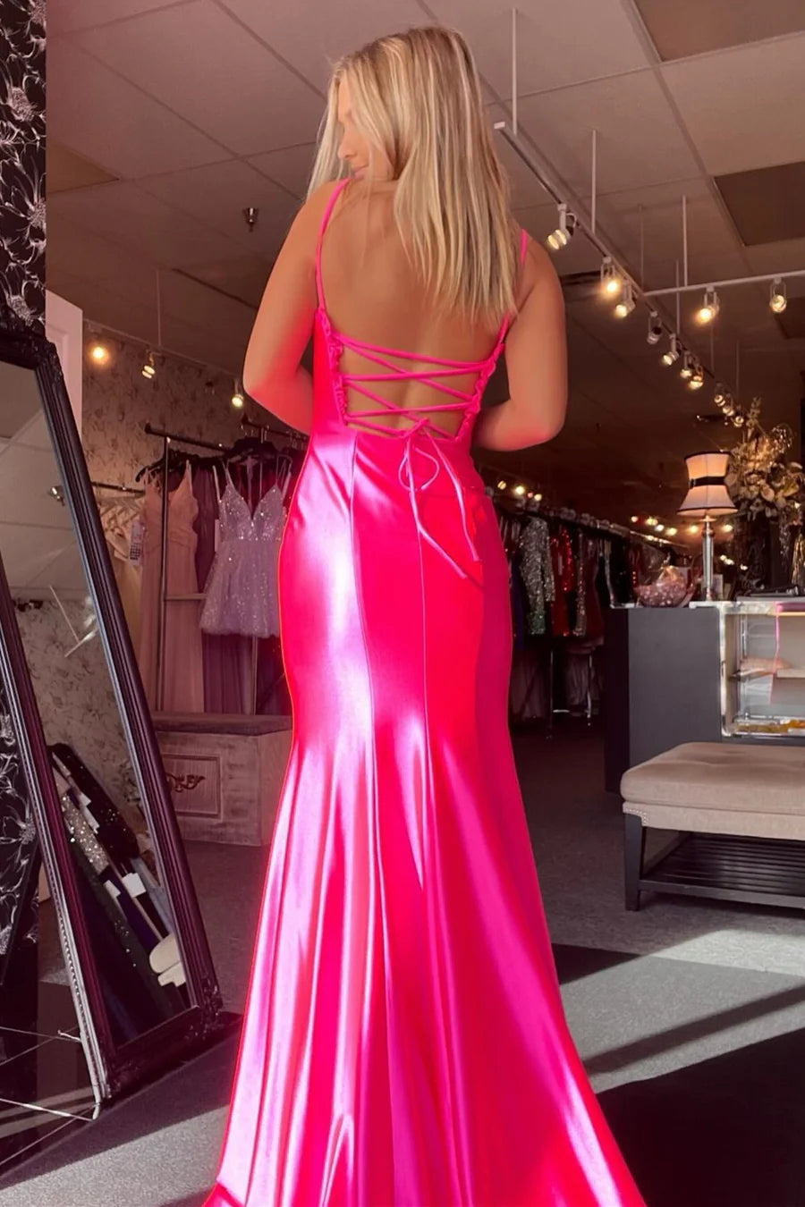 Lace-Up Back Ruffle Mermaid Long Prom Dress with Slit