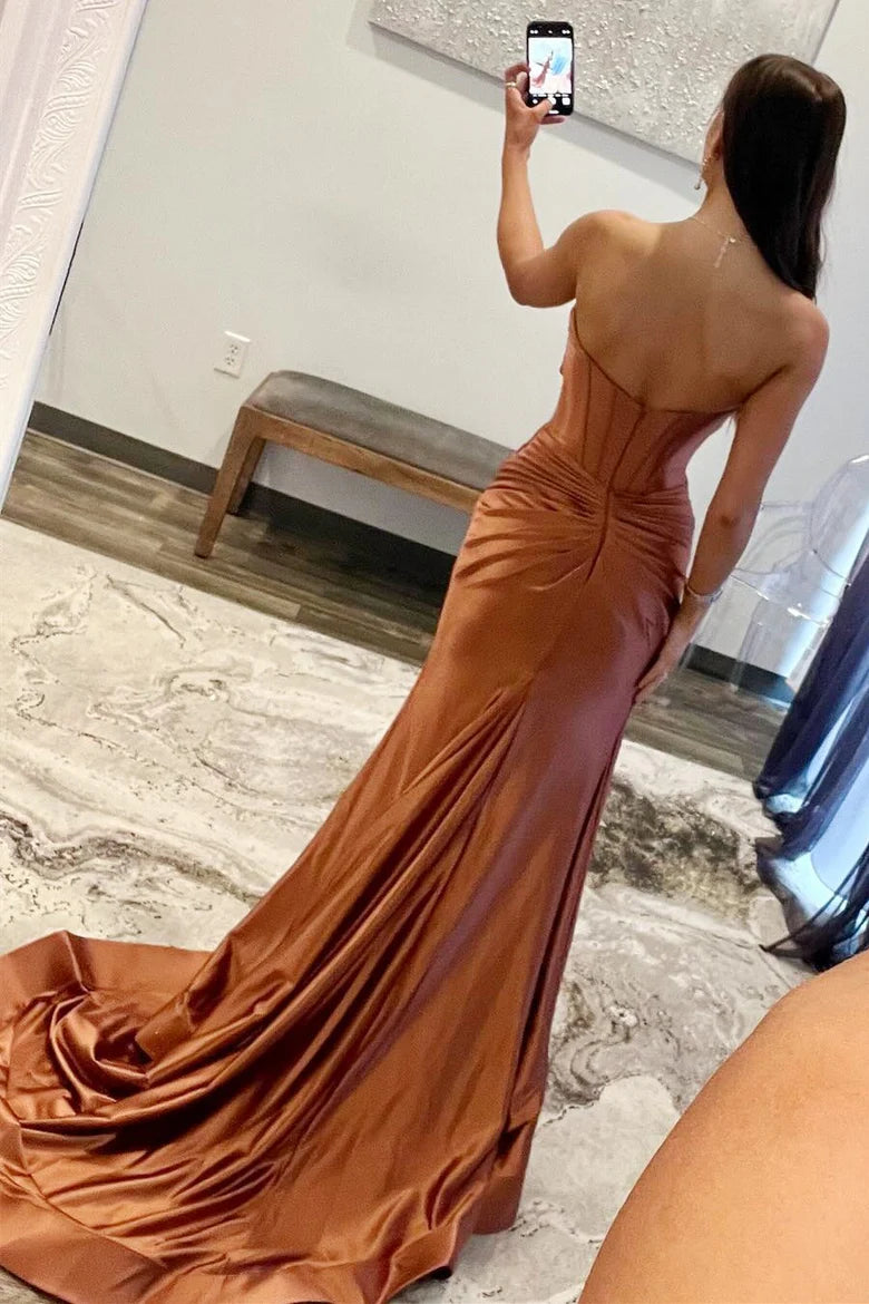 Strapless Keyhole Mermaid Long Dress with Slit