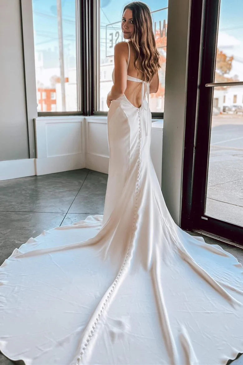 V-Neck Tie-Back Mermaid Long Wedding Dress