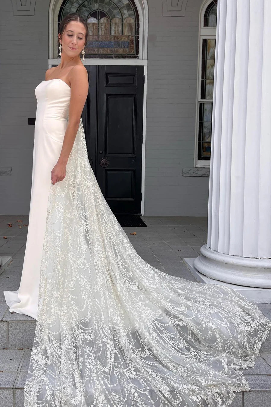 Strapless Mermaid Long Wedding Dress with Attached Train