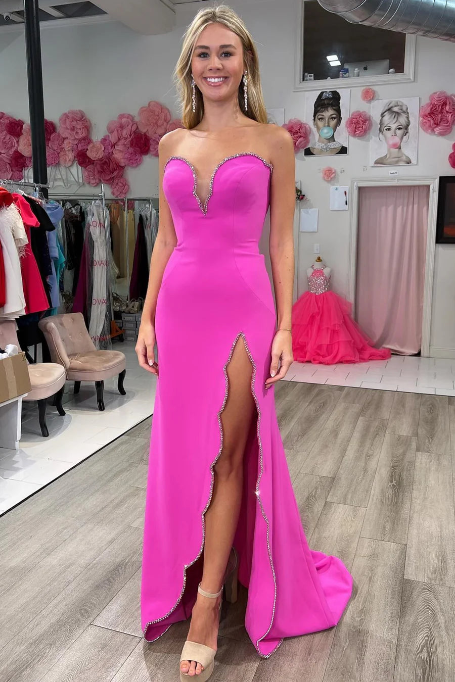 Beaded Strapless Mermaid Long Formal Prom Dress with Slit