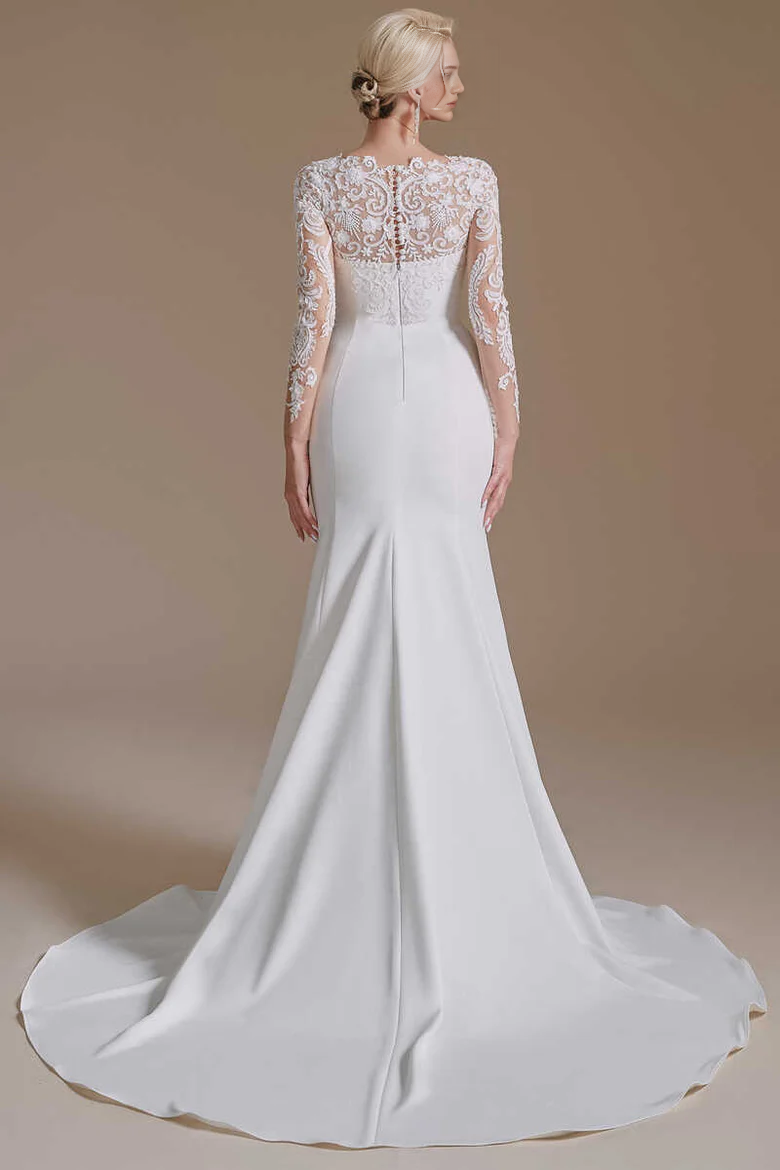 White Long Sleeves Mermaid Wedding Dress