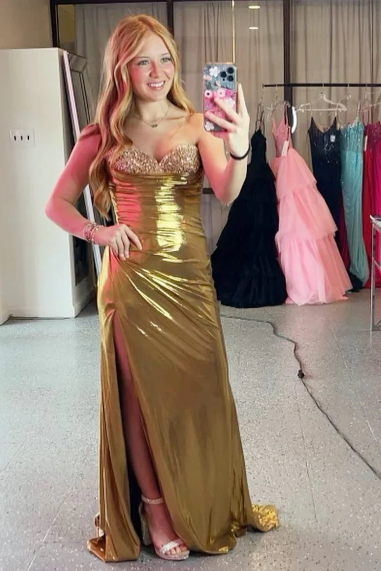 Beaded Sweetheart Mermaid Long Formal Dress with Slit