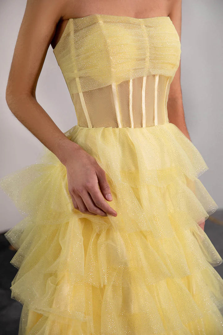Beautiful Strapless Ruffle Prom Dress