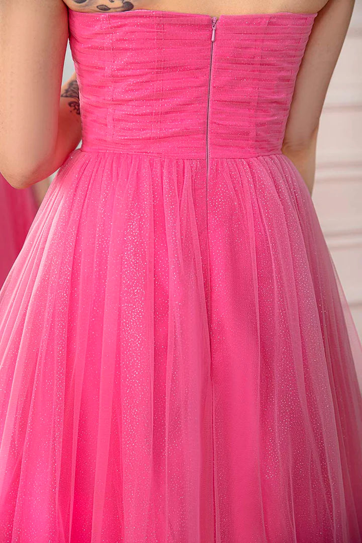 Sparkling and shining Pink Strapless Prom Gown