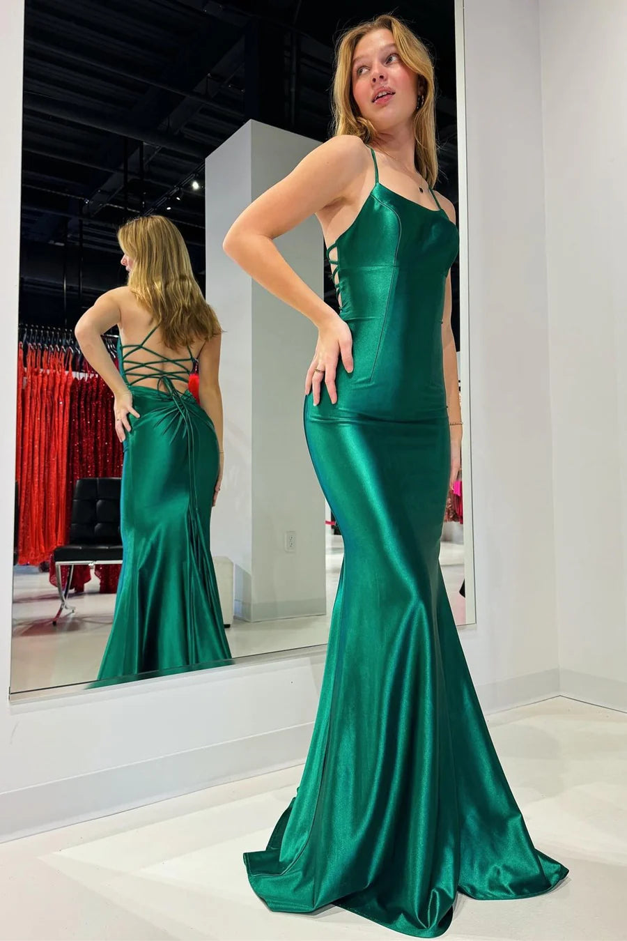 Scoop Neck Lace-Up Mermaid Long Prom Gown