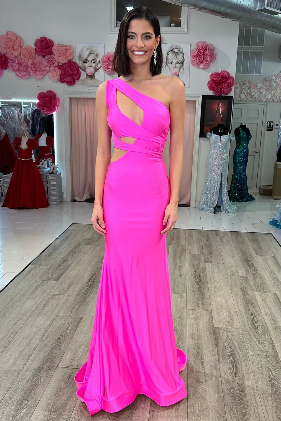 One-Shoulder Cutout Mermaid Long Formal Dress