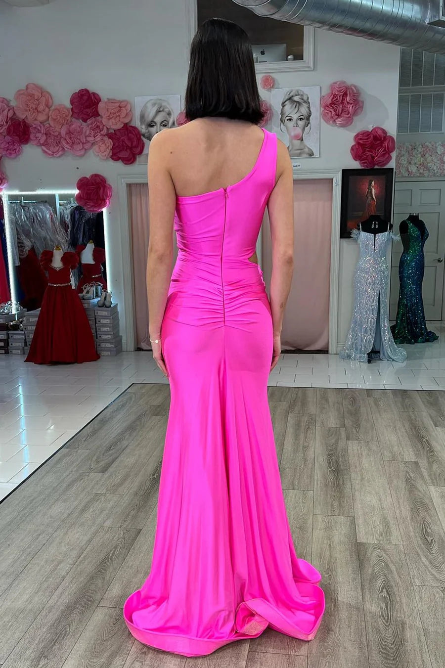 One-Shoulder Cutout Mermaid Long Formal Dress
