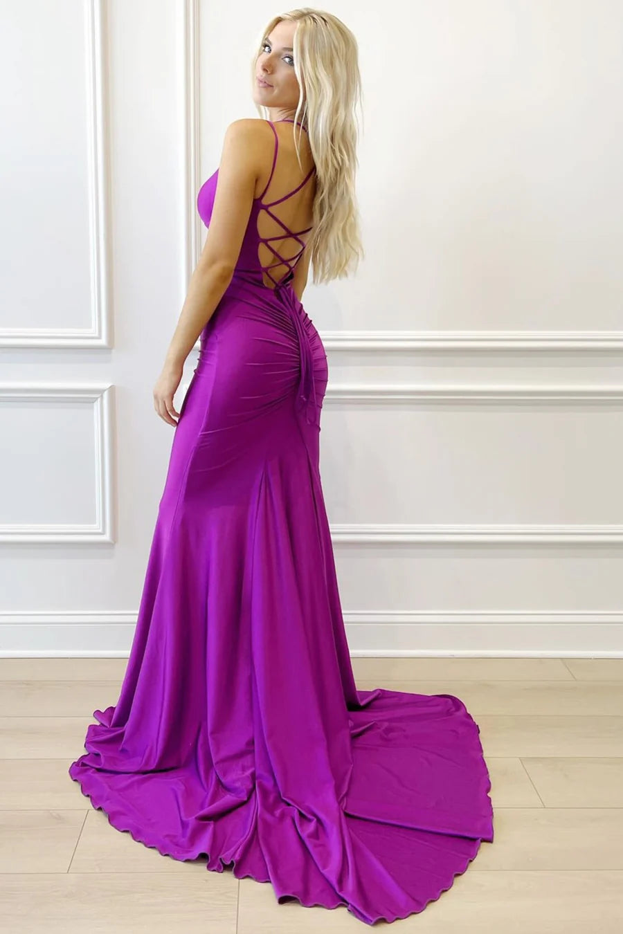 V-Neck Lace-Up Mermaid Long Formal Dress