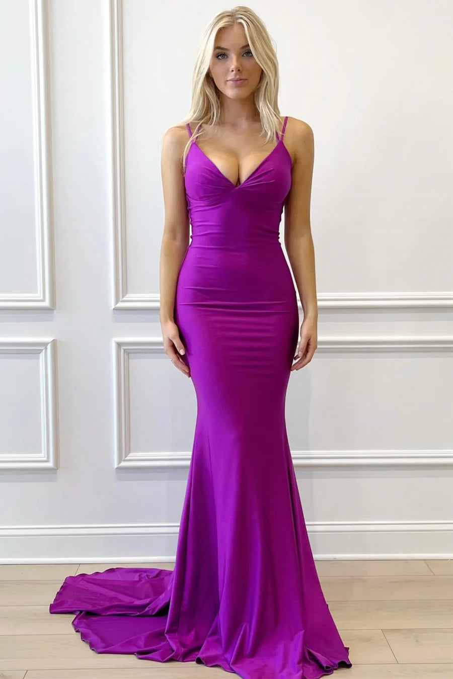 V-Neck Lace-Up Mermaid Long Formal Dress