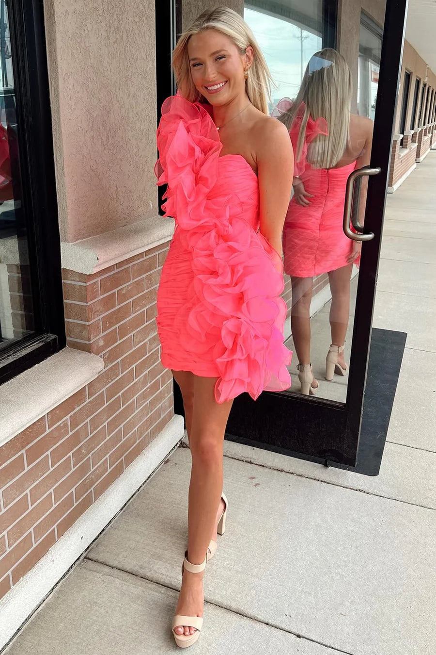 One-Shoulder Ruffle Short Homecoming Dress