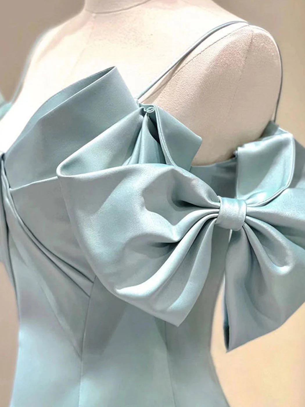 Blue A-Line Satin Long Prom DressesBlue Satin Long Formal Dresses