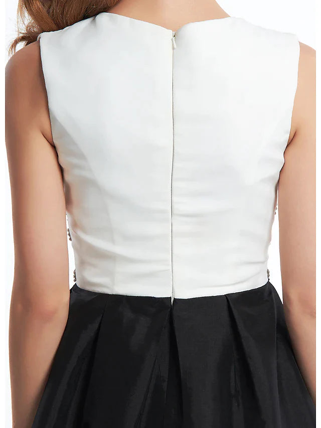 A-Line Mother of the Bride Dress Color Block V Neck Ankle Length Chiffon Taffeta Sleeveless with Criss Cross Beading