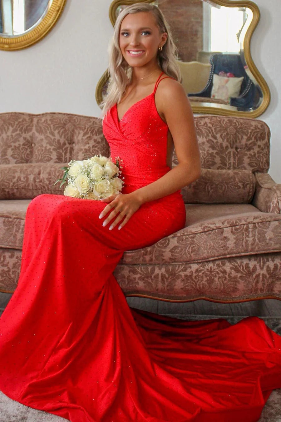 V-Neck Backless Mermaid Long Formal Dress