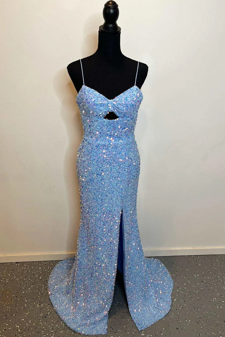 Sequin Keyhole Straps Mermaid Long Prom Dress with Slit