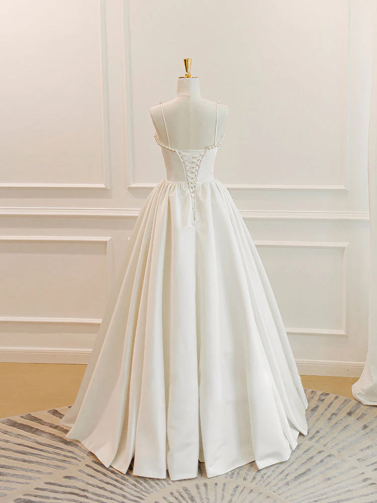 Ivory Satin Long Prom Dress, ivory Long Formal Dresses