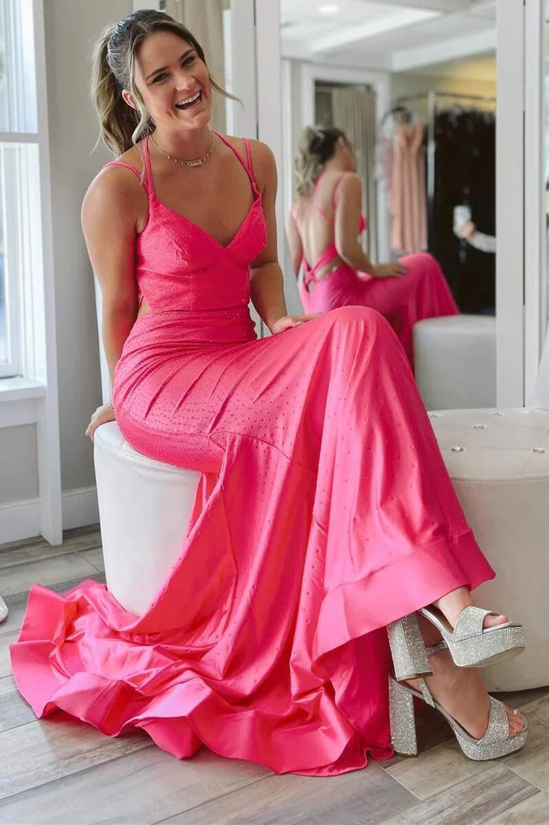 Double Straps Backless Trumpet Long Formal Dress