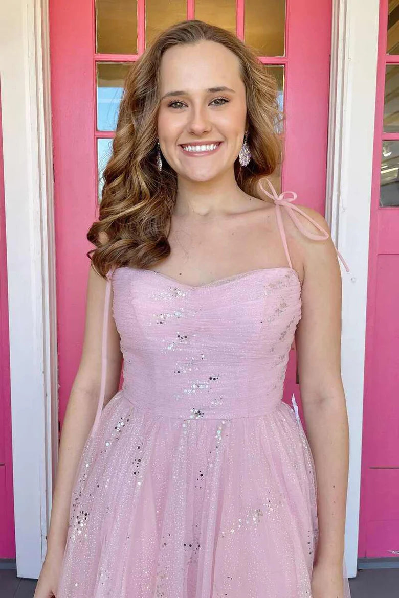 Pink Tying Straps A-line Prom Dress