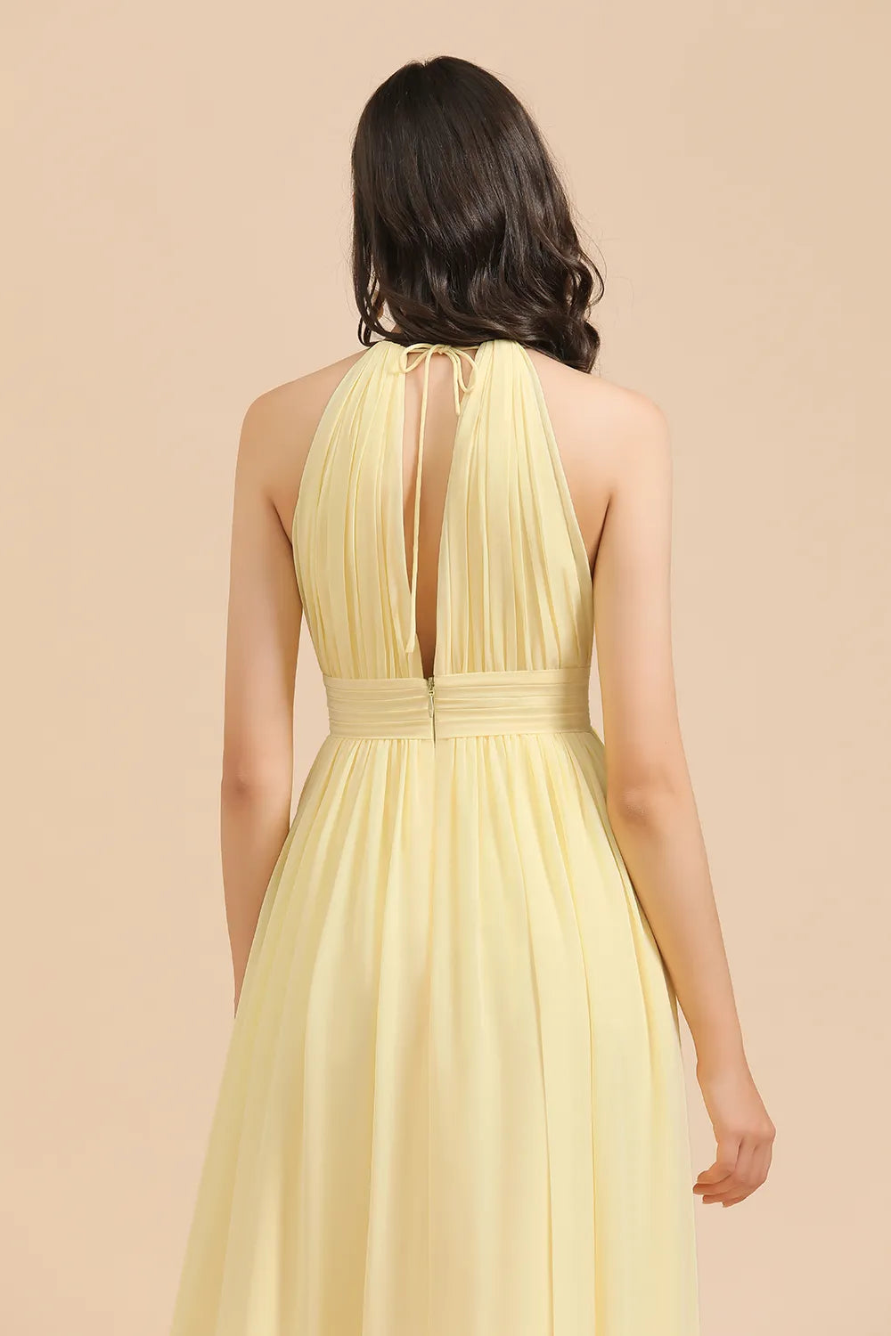 Yellow Halter A-Line Sleeveless Bridesmaid Dress Gown