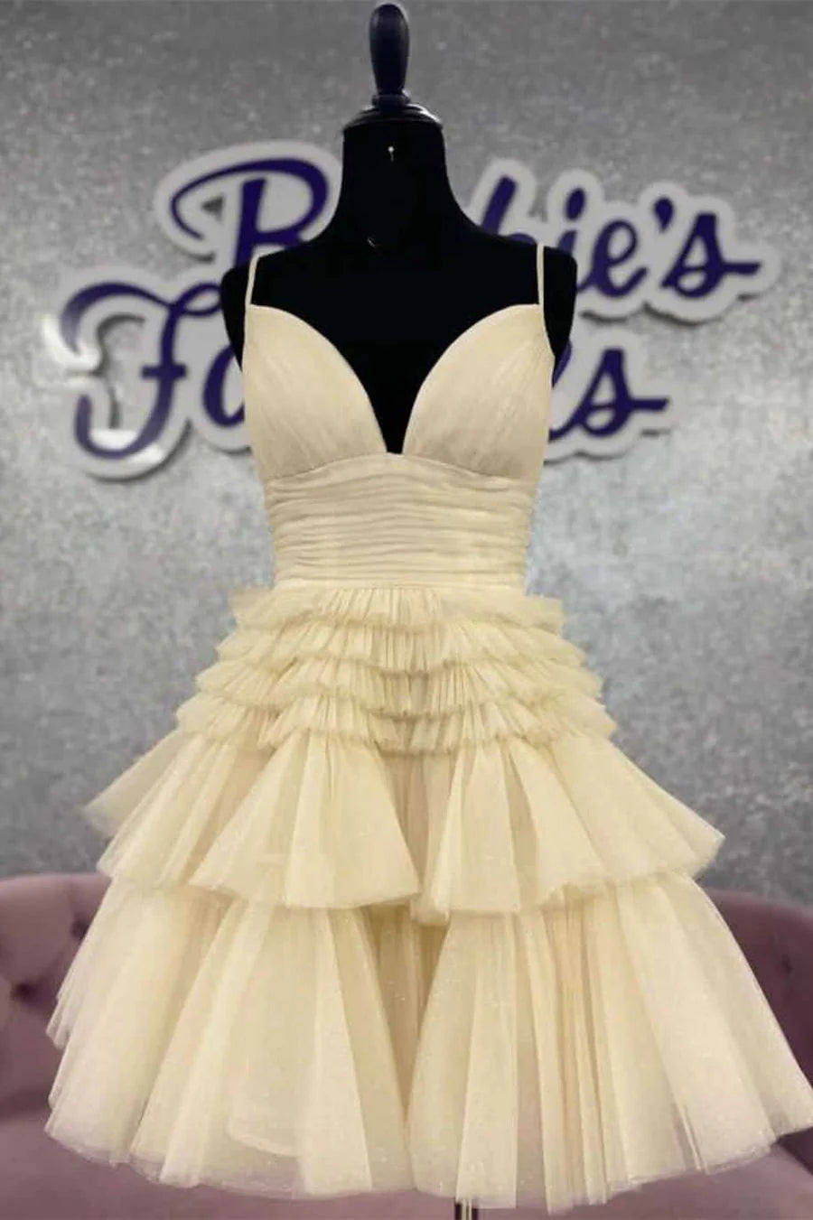 A-Line V-Neck Multi-Tiered Short Homecoming Dresses