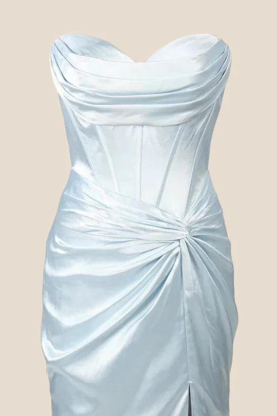 Sky Blue Strapless Mermaid Long Prom Dress