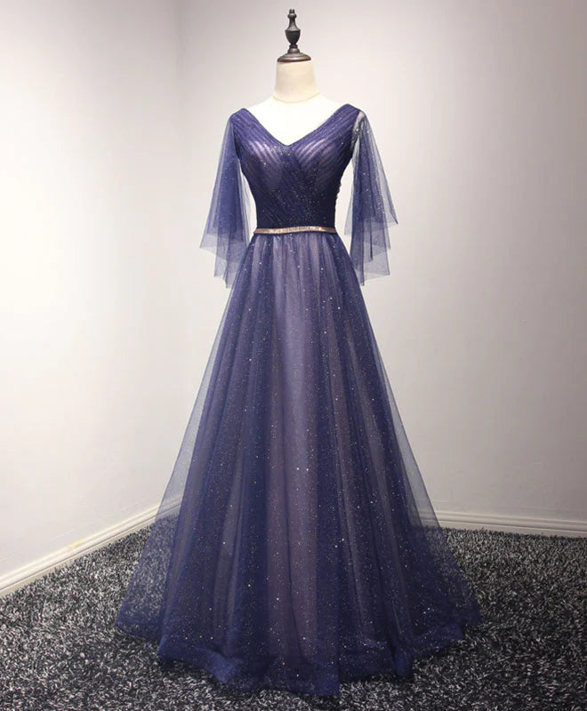 V Neck Long Purple Prom Dress Purple Long Evening Dress
