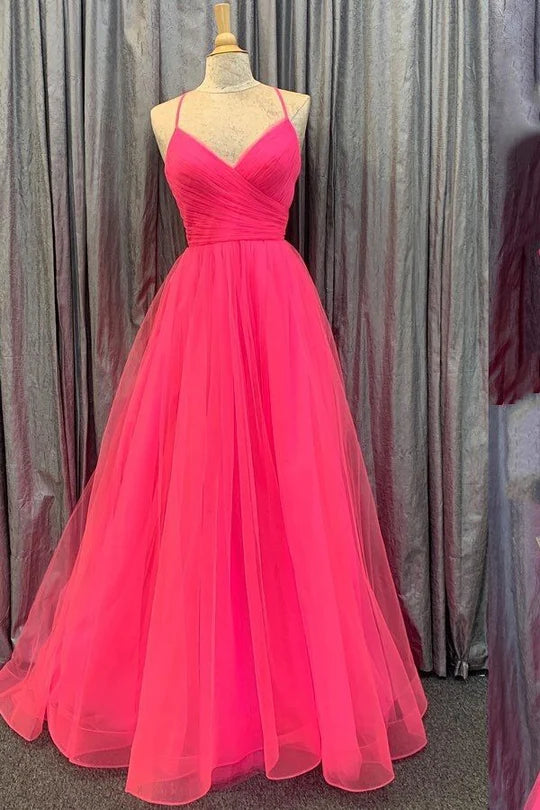 Lace-Up Back Pleated A-line Long Prom Dress
