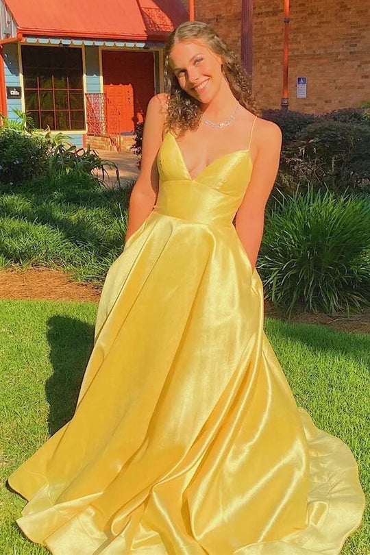 Beautiful Simple Yellow Empire Long Prom Dress