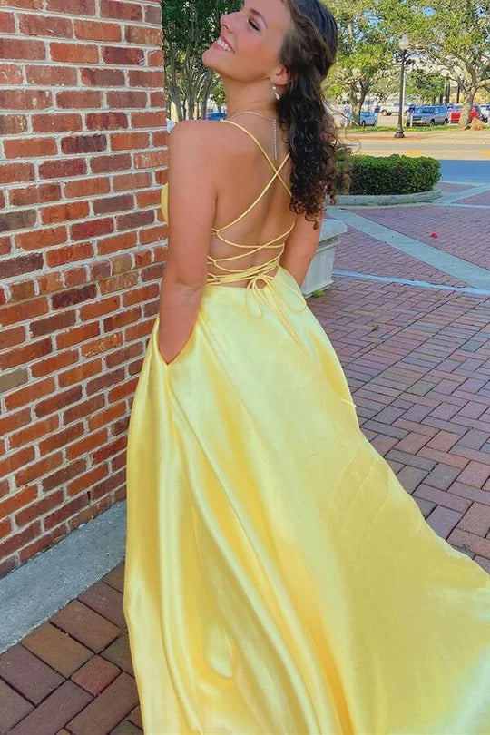 Beautiful Simple Yellow Empire Long Prom Dress