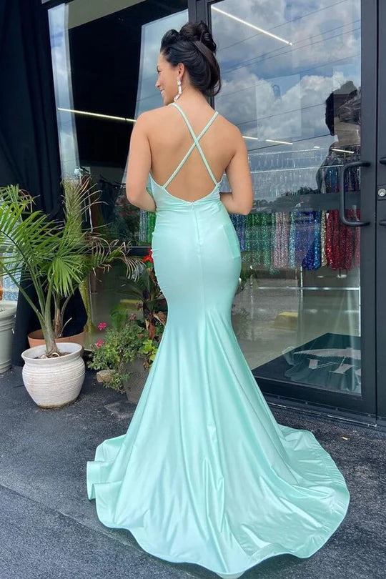 Trumpet Light Green Slit Long Formal Dress