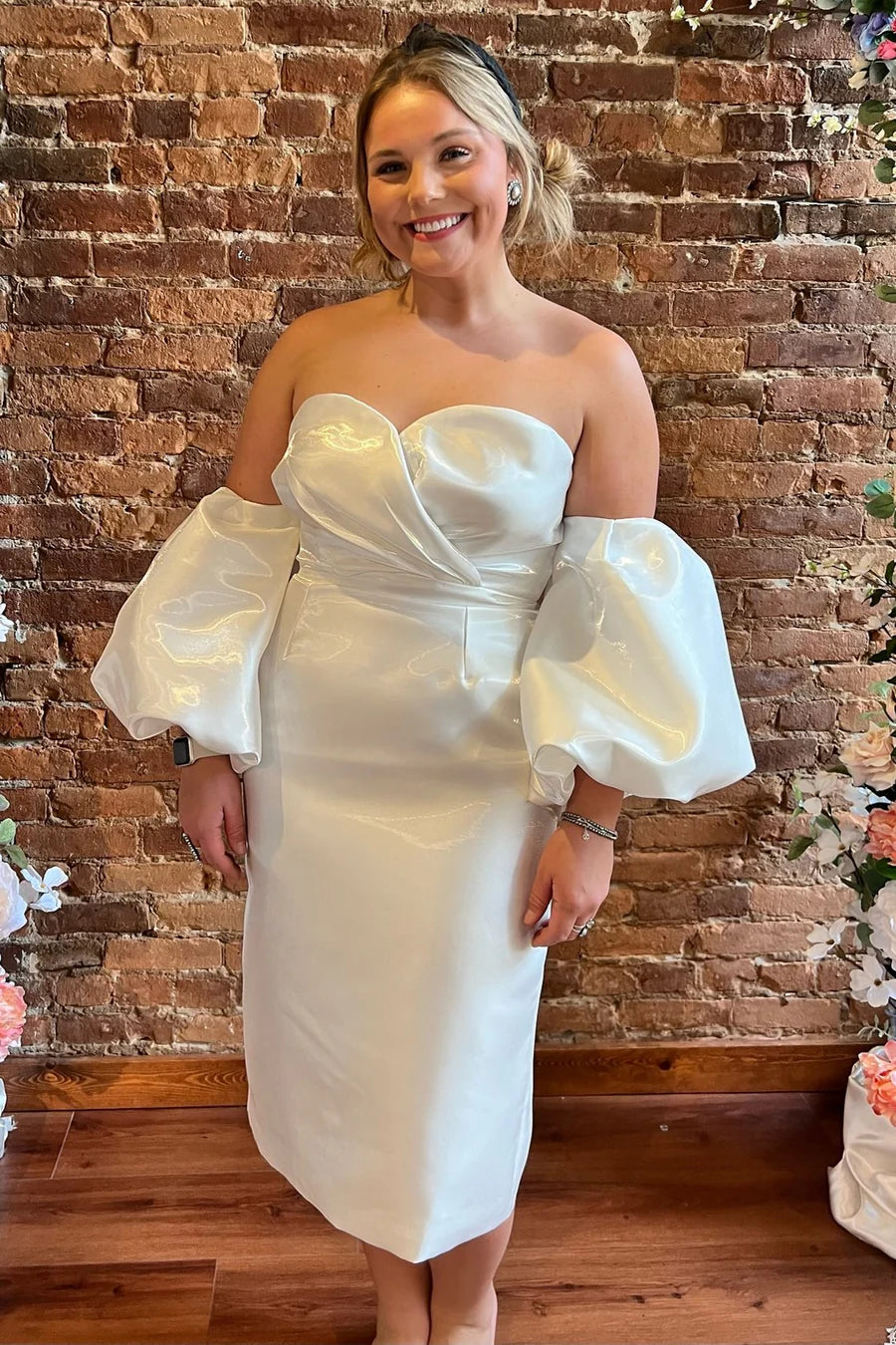 Sweetheart Midi Reception Dress with Detachable Sleeves