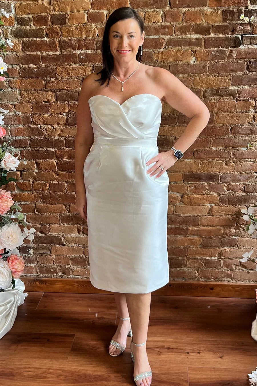 Sweetheart Midi Reception Dress with Detachable Sleeves