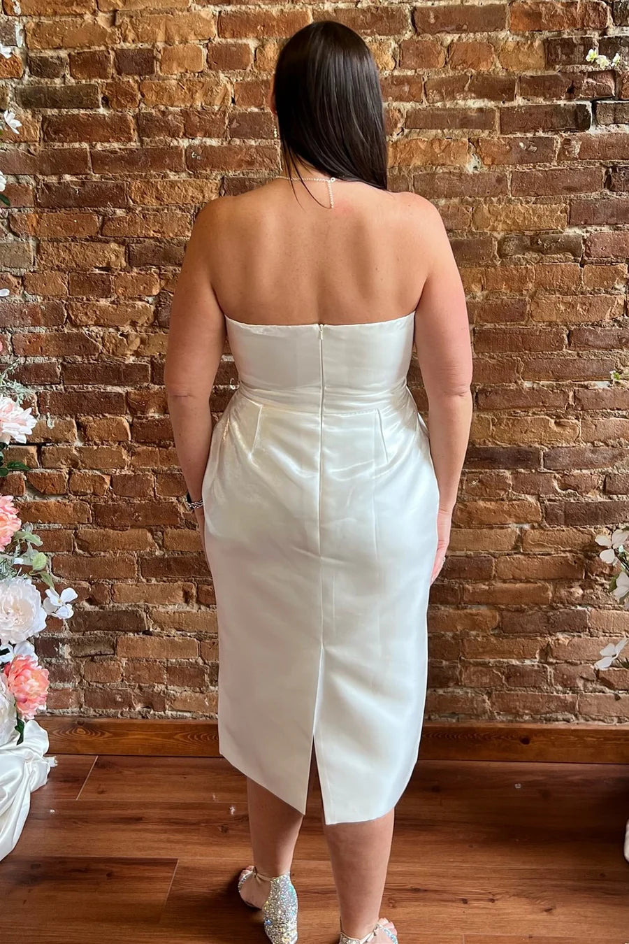 Sweetheart Midi Reception Dress with Detachable Sleeves