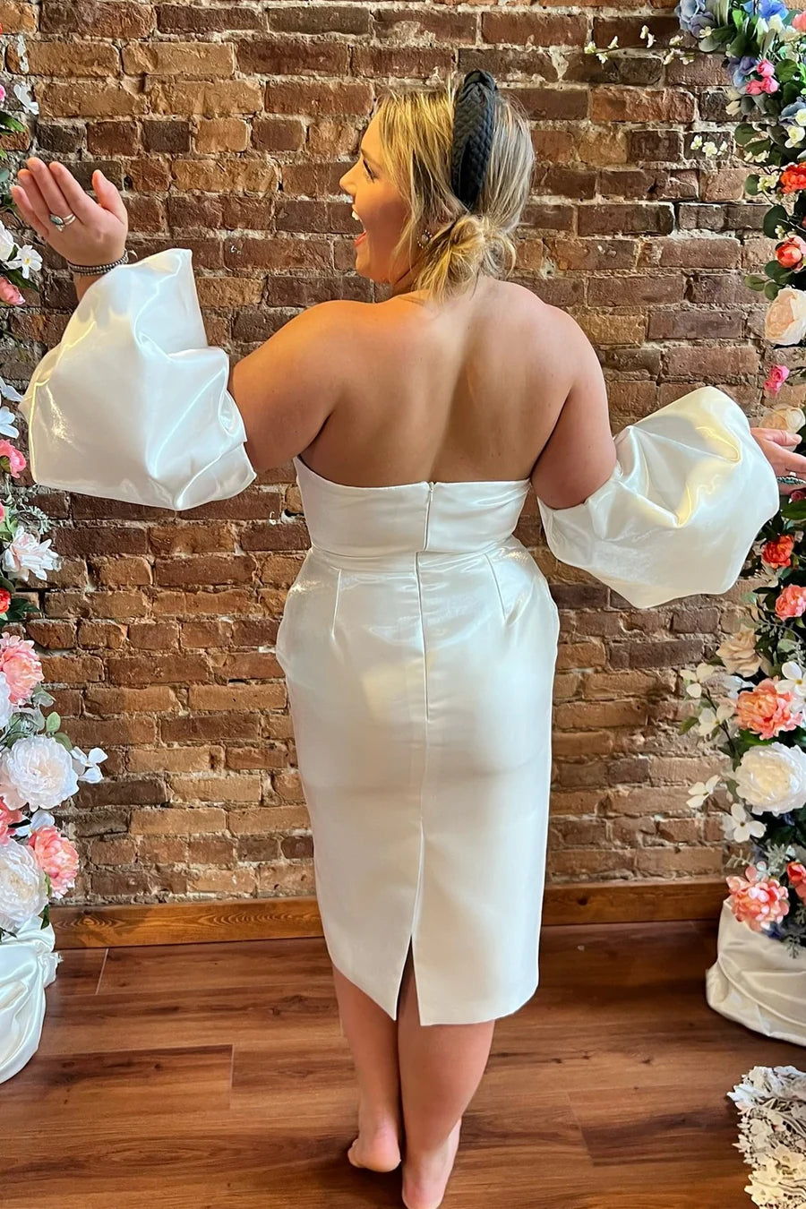 Sweetheart Midi Reception Dress with Detachable Sleeves