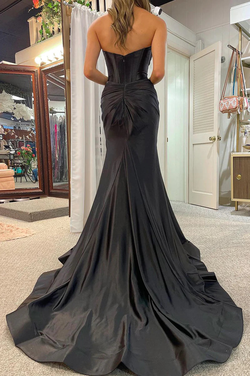 Black Sweetheart Satin Mermaid Long Prom Dress