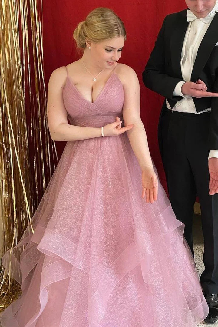 Blush Pink A-line Pleated Long Formal Dress