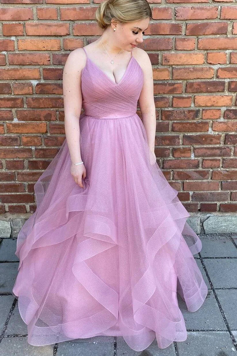 Blush Pink A-line Pleated Long Formal Dress