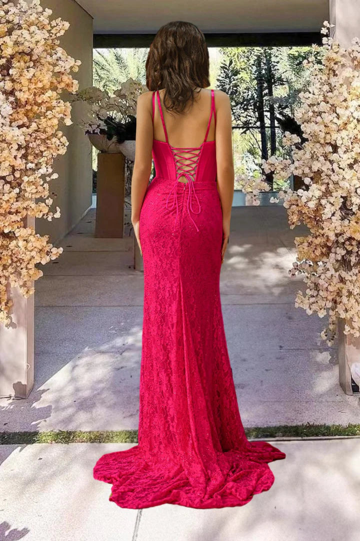 Stunning Slit Corset Pink Prom Dress